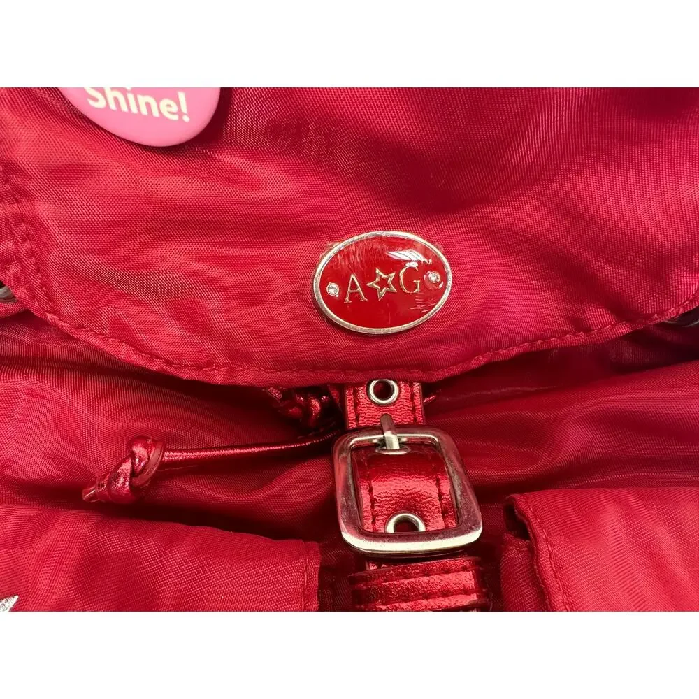 American Girl Branded Mini Red Nylon Backpack Silver Star Embroidery Kidcore Y2K
